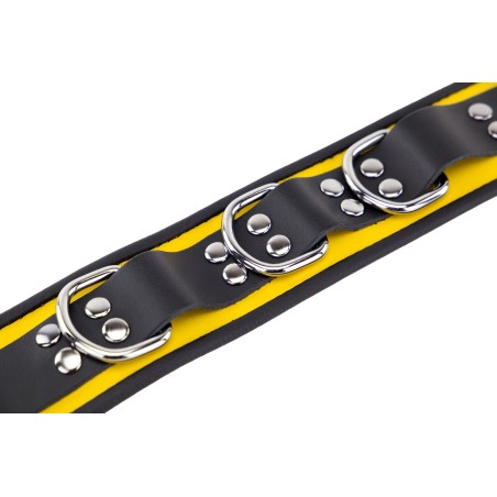 Collier en Cuir Noir et Jaune avec Anneaux