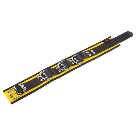 Collier en Cuir Noir et Jaune avec Anneaux