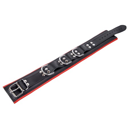 Collier Rembourré en Cuir 3 Anneaux en "D" Noir et Rouge