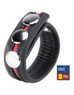 Cockring Cuir 3 Pressions Noir-Rouge | FetishXplore