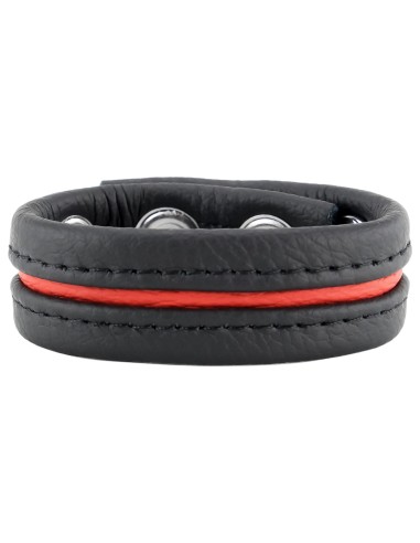 Cockring Cuir 3 Pressions Noir-Rouge | FetishXplore