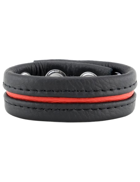 Cockring Cuir 3 Pressions Noir-Rouge | FetishXplore