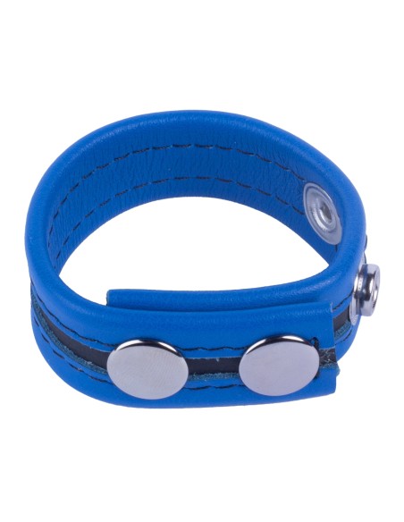 Cockring Cuir 3 Pressions Bleu | FetishXplore