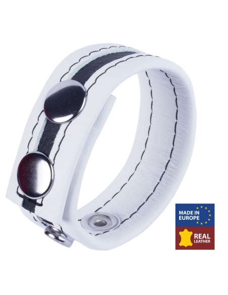 Cockring Cuir 3 Pressions Blanc | FetishXplore