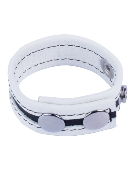 Cockring Cuir 3 Pressions Blanc | FetishXplore