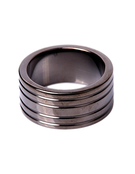 Cockring RIBBED Black 25mm Métal | FetishXplore