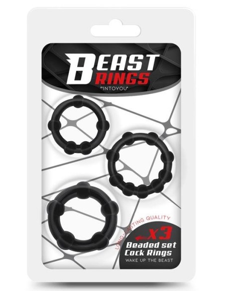 Set of 3 mini soft cockrings Beaded Set Black