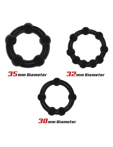 Set of 3 mini soft cockrings Beaded Set Black