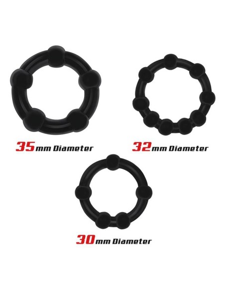 Set of 3 mini soft cockrings Beaded Set Black