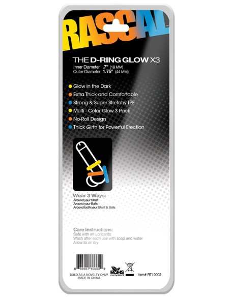Set of 3 Colored Cockrings D-Ring Glow