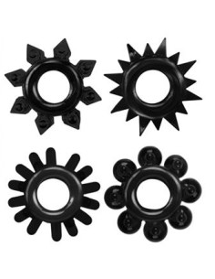 Lot de 4 Cockrings Ring Stars Noirs | FetishXplore