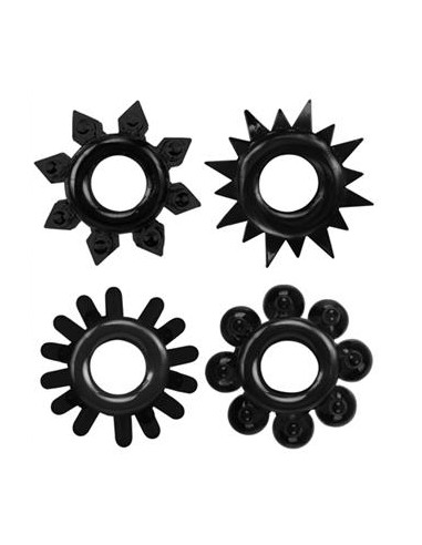 Lot de 4 Cockrings Ring Stars Noirs | FetishXplore