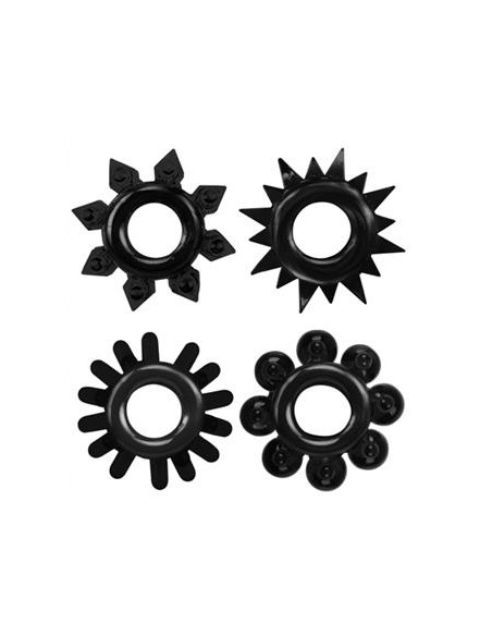 Lot de 4 Cockrings Ring Stars Noirs | FetishXplore