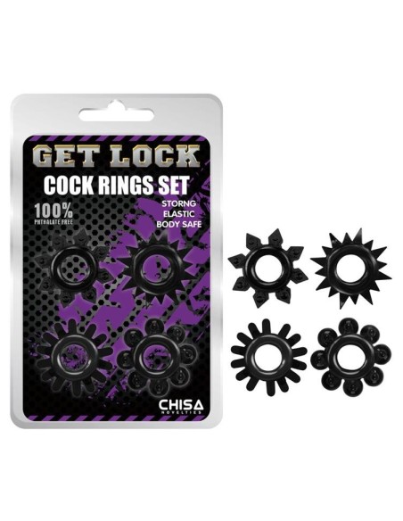 Lot de 4 Cockrings Ring Stars Noirs | FetishXplore