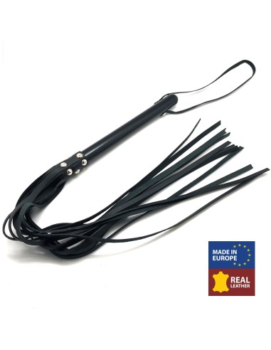 BLACK LEATHER HANDLE - 78cm - WOODEN HANDLE