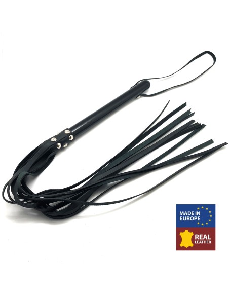 BLACK LEATHER HANDLE - 78cm - WOODEN HANDLE