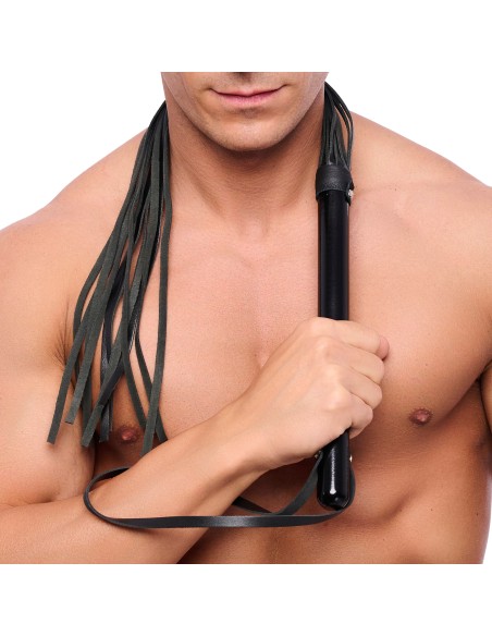 BLACK LEATHER HANDLE - 78cm - WOODEN HANDLE