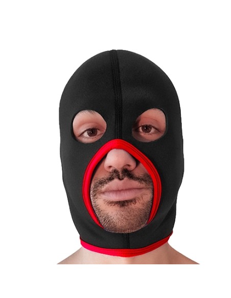 Cagoule Eyes Face Brutus Noire-Rouge | FetishXplore