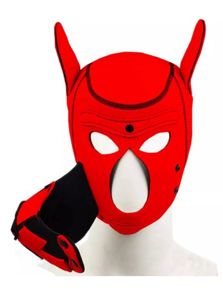 Cagoule Puppy Fox Néoprène Rouge-Noir | FetishXplore