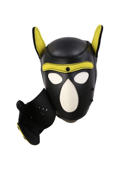 Cagoule Puppy Néoprène Jaune-Noir | FetishXplore