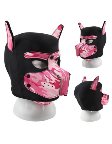 Masque Puppy Néoprène Dog On Noir-Camouflage Rose | FetishXplore