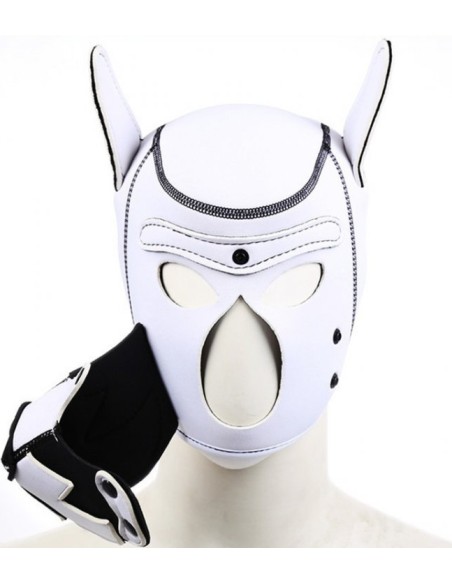 Cagoule Puppy Fox Néoprène Blanc- Noir | FetishXplore