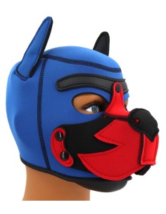 Cagoule Puppy Fox Néoprène Bleu-Rouge | FetishXplore