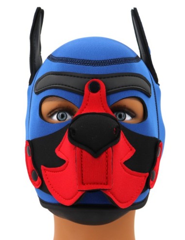 Cagoule Puppy Fox Néoprène Bleu-Rouge | FetishXplore