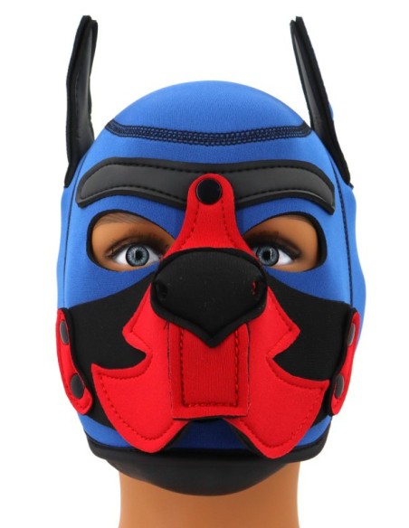 Cagoule Puppy Fox Néoprène Bleu-Rouge | FetishXplore