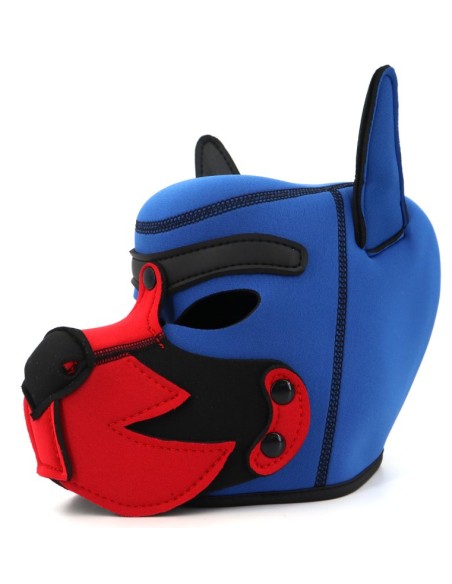 Cagoule Puppy Fox Néoprène Bleu-Rouge | FetishXplore