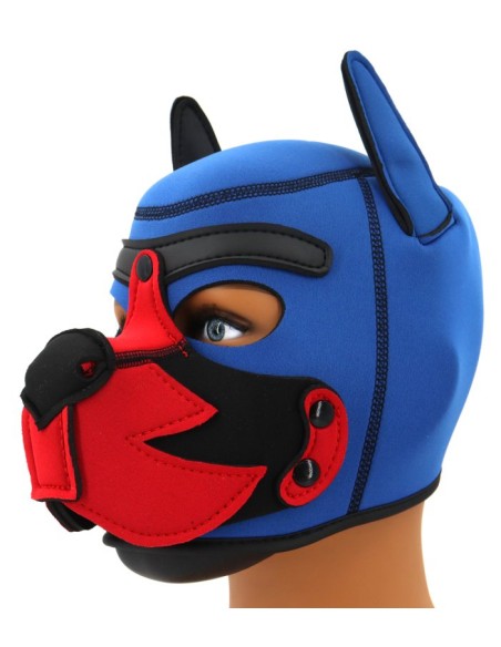 Cagoule Puppy Fox Néoprène Bleu-Rouge | FetishXplore