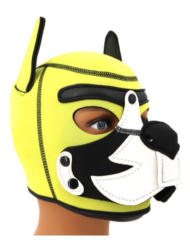 Cagoule Puppy Fox Néoprène Jaune-Blanc | FetishXplore