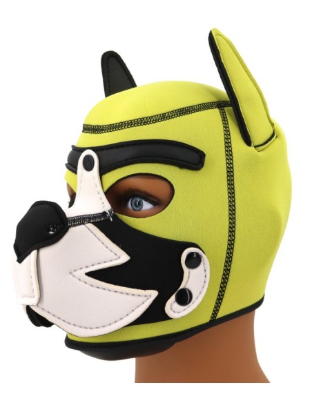 Cagoule Puppy Fox Néoprène Jaune-Blanc | FetishXplore