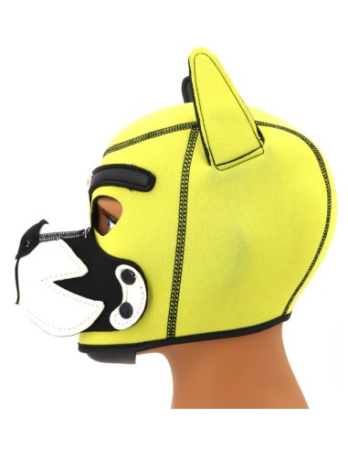 Cagoule Puppy Fox Néoprène Jaune-Blanc | FetishXplore