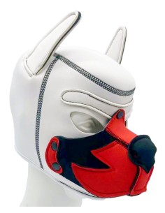 Cagoule Puppy Fox Néoprène Blanc-Rouge | FetishXplore