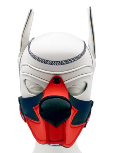 Cagoule Puppy Fox Néoprène Blanc-Rouge | FetishXplore