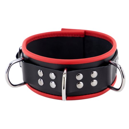 Collier en cuir avec 3 Anneaux  Rouge et Noir