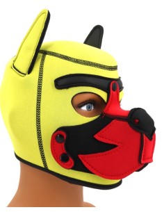 Cagoule Puppy Fox Néoprène Jaune-Rouge | FetishXplore