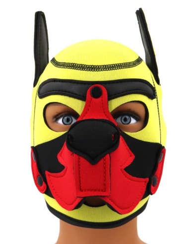 Cagoule Puppy Fox Néoprène Jaune-Rouge | FetishXplore