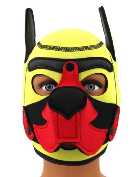 Cagoule Puppy Fox Néoprène Jaune-Rouge | FetishXplore