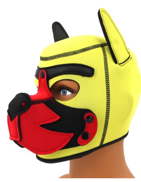 Cagoule Puppy Fox Néoprène Jaune-Rouge | FetishXplore