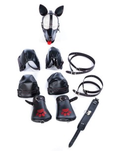 Kit Complet Puppy Bondage 14 Pièces Noir-Rouge | FetishXplore