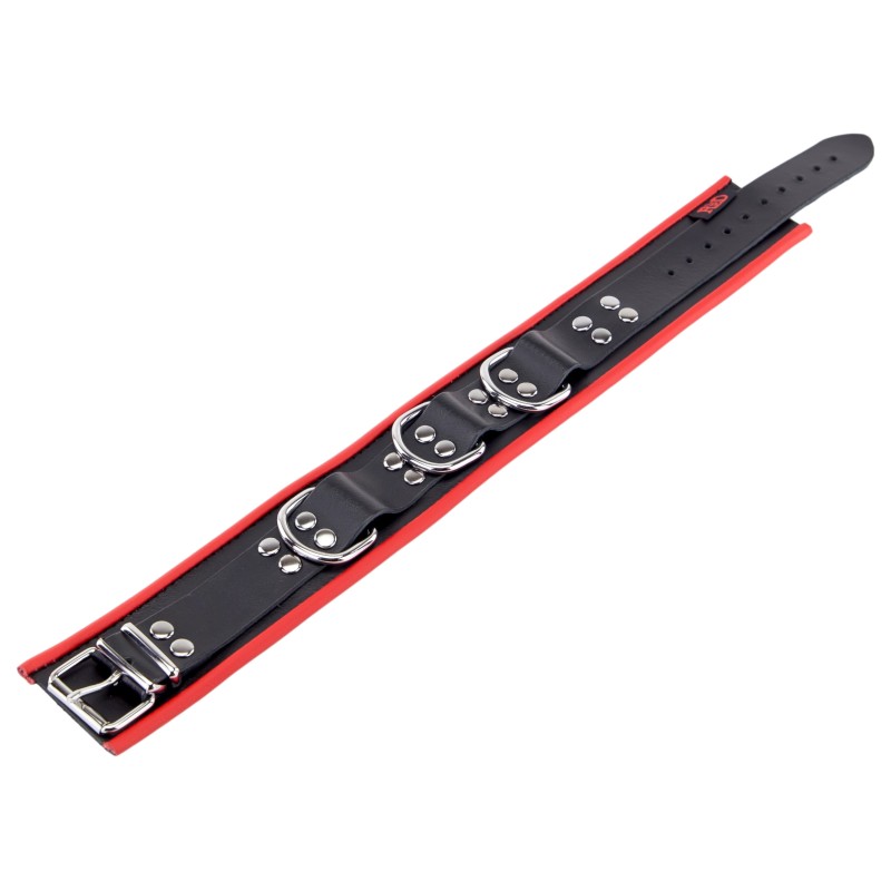 Collier en cuir avec 3 Anneaux  Rouge et Noir