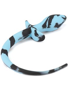 Plug Queue de Chien Silicone 7.5x3.1cm Noir-Bleu Ciel | FetishXplore