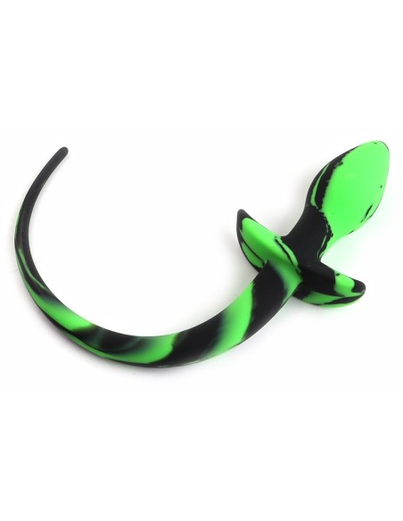 Plug Queue de Chien Silicone Dog Tail 7.5x3.1cm Vert-Noir|FetishXplore