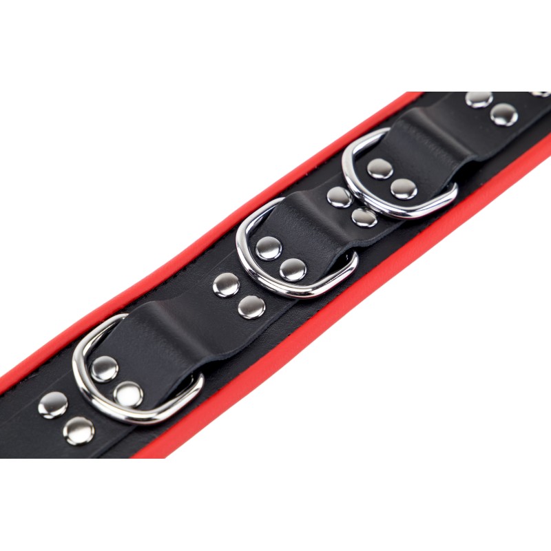 Collier en cuir avec 3 Anneaux  Rouge et Noir