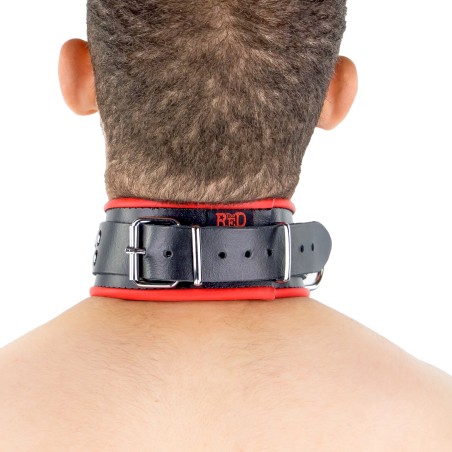 Collier en cuir avec 3 Anneaux  Rouge et Noir