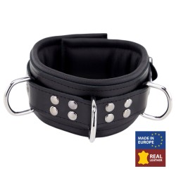Collier Rembourré en Cuir 3 Anneaux en "D" Noir