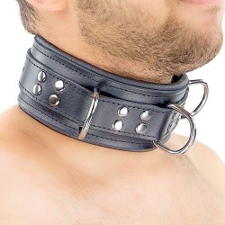 Collier Rembourré en Cuir 3 Anneaux en "D" Noir 2