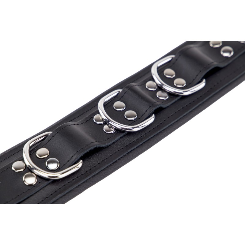 Collier Rembourré en Cuir 3 Anneaux en "D" Noir
